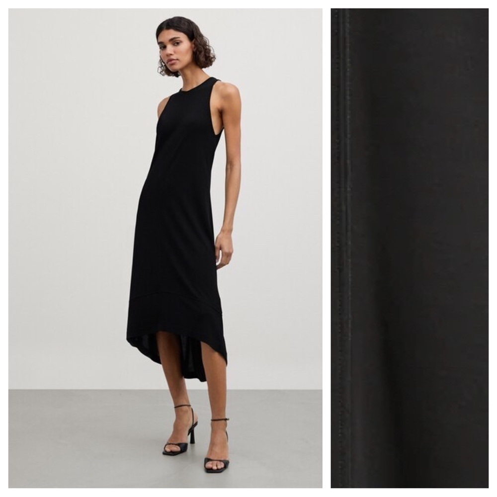 NWT. Massimo Dutti Black 100% Viscose Midi Dress. Size L.